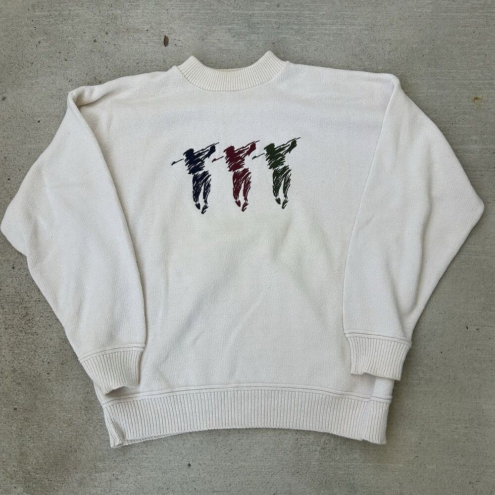 CourtHouse Square Vintage Mens Golf Golfer Embroidered Pullover Crew Neck  Sz M